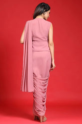 Rosegold Georgette Embellished Saree Style Dress